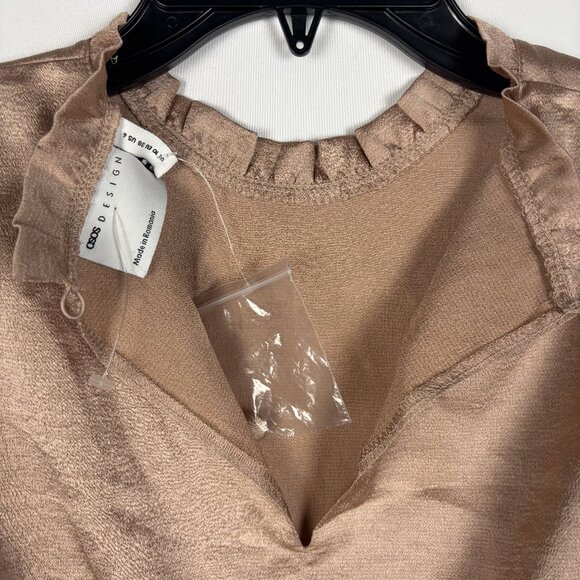 6 ASOS Design Mini Dress Ruffle Collar Puff 1/2 Sleeve Shift Keyhole Back Split - Picture 6 of 9